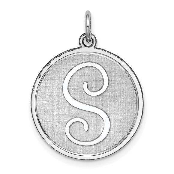 Sterling Silver, Makayla Collection, 20mm Disc Initial S Pendant - Picture 1 of 5